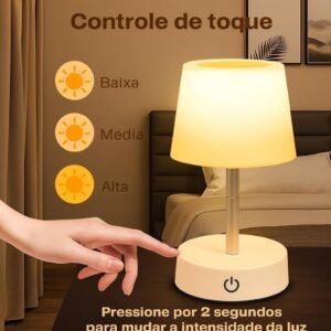 Luminária De Mesa Abajur Retrátil Recarregável USB Touch Led Luz Quente Telescópica Estudo Escritório Leitura Cabeceira Compacta Moderna Design Decorativo Ajustável Bivolt