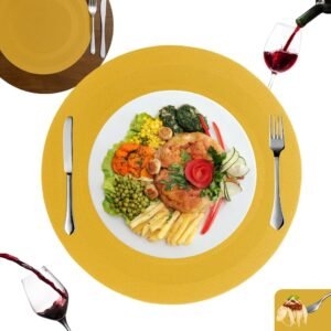 Kit 6 Peças Jogo Americano Sousplat para Mesa Posta – Jogo Americano Elegante para Jantar, Almoço e Café – Para Restaurante Luxo, Tapetes de Mesa – Lavável e Resistente (Dourado Circular)