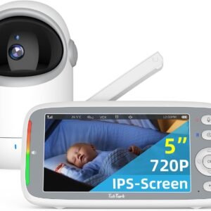 TakTark Babá Eletrônica, 5″ 720P HD Bebê Câmera com Tela, Sem Wifi, Panorâmica Inclinação, Áudio Bidirecional, Night Vision, Zoom Digital, Detecção De Som Vox, Ideal Para Novos Pais