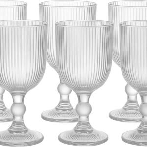 Conjunto 6 Taças Caneladas Scazu 380 ml – Vidro Transparente Premium com Haste Curta e Esfera | Design Elegante para Água, Vinho e Drinks