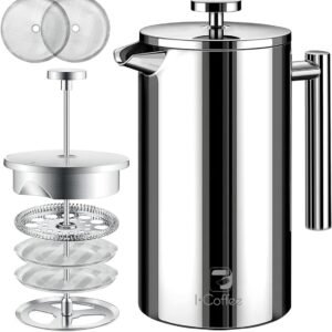 MODUS Cafeteira Prensas Francesas Aço Inoxidável 700ML Com Filtração de 4 Níveis (Prata)