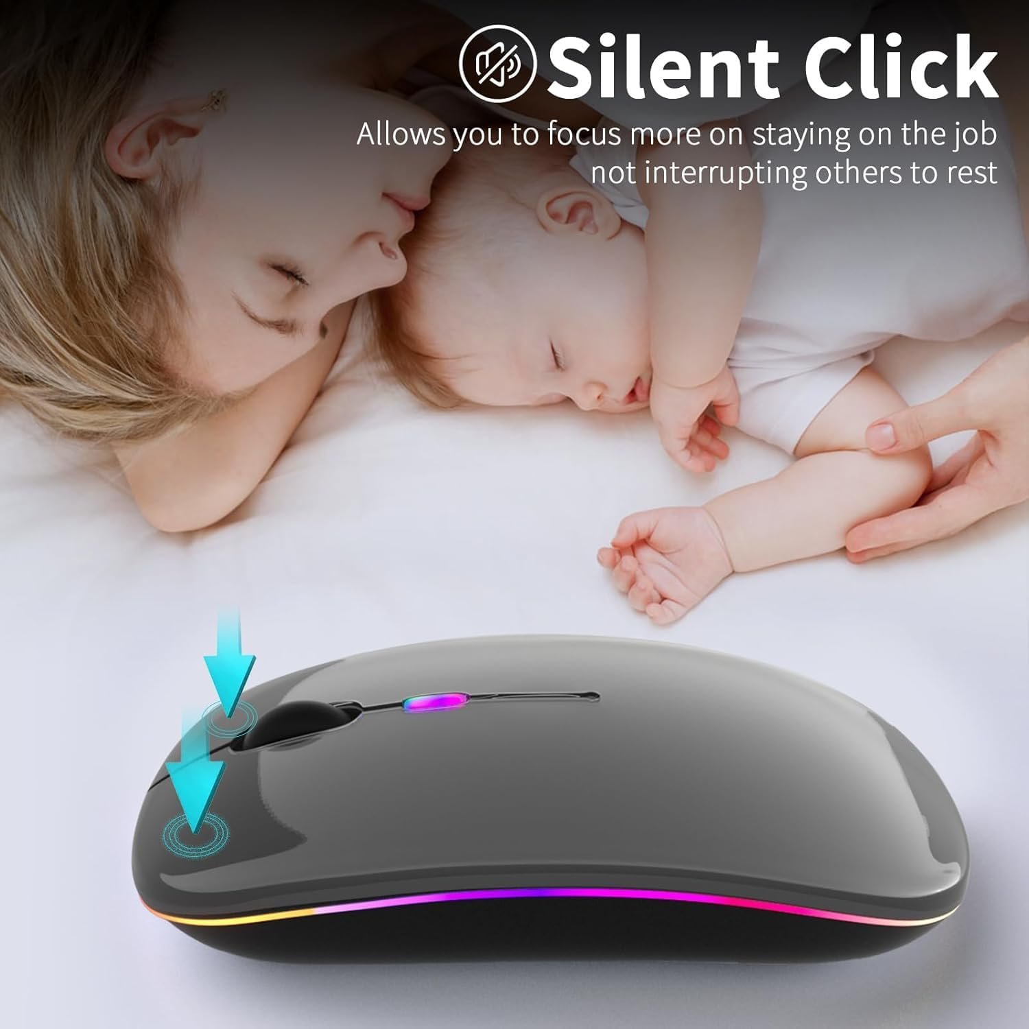 Mouse Sem Fio Recarregável com LED RGB Design Ergonômico Conexão USB Bluetooth Compatível com PC Notebook e Home Office (Cinza) - Imagem 6