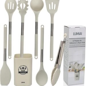 LUMAI Kit 8 Utensílios de Cozinha Grandes em Silicone e Aço Inox, Resistentes ao Calor, Antiderrapantes e Antirriscos, Acessórios de Cozinha Espátula, Colher, Pegador de Massa, Concha e Mais – Bege LUMAI Kit 8 Utensílios de Cozinha Grandes em Silicone e Aço Inox, Resistentes ao Calor, Antiderrapantes e Antirriscos, Acessórios de Cozinha Espátula, Colher, Pegador de Massa, Concha e Mais – Bege