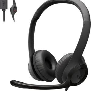 Headset com fio USB-C Logitech H390 com Controles de Áudio Integrado, Microfone flip-to-mute com Redução de Ruído, Almofadas Confortáveis e Design Sustentável. – Preto