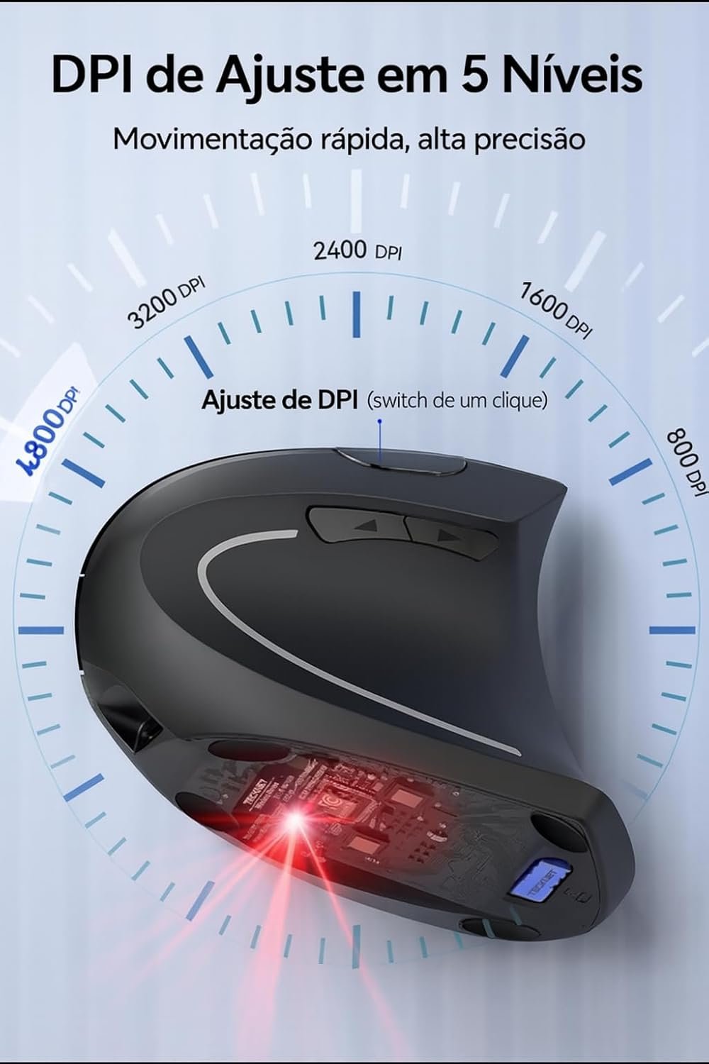 Mouse Vertical Ergonômico, Sem Fio, 1600 DPI, Mouse Ortopédico Bluetooth 2.4G, 6 Botões, Posição da Mão Correta, Evita Inflamações no Pulso e Tendões, Trabalho, Jogos e Estudos, Recarregável USB - Imagem 7