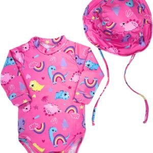 Kit Body + Chapéu Bebê Proteção Solar Praia Piscina Verão