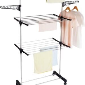 Varal De Chão 3 Andares Grande de Roupas Dobrável Regulável Retrátil com Rodinhas e Ganchos Compacto Varal De Chão 3 Andares Grande de Roupas Dobrável Regulável Retrátil com Rodinhas e Ganchos Compacto