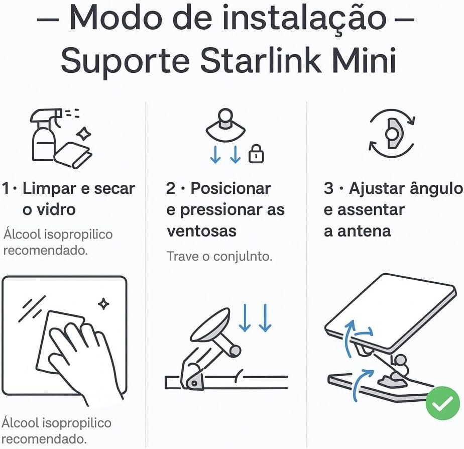 Suporte 2 em 1 para Antena Starlink Mini G4 – Ventosas para Vidro e Painel, Ajuste de Ângulo, Instalação Sem Furos, Fixação Firme Antivibração, Portátil, Ideal para Carro/Motorhome/RV, Material PETG - Imagem 5