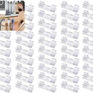 Kit 40 Organizadores de Fios Transparentes – Clipes de Cabo com Adesivo Forte, Suporte de Arame Autoadesivo para Carro, Casa e Escritório – Fixação Resistente para Cabos