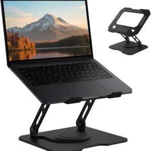 Suporte para Notebook de até 17” em Aço Carbono, Ajustável, Dobrável, Base Giratória 360° e Ventilação, Ergonômico e Portátil para Home Office e escritório, também para tablets e celulares Suporte para Notebook de até 17” em Aço Carbono, Ajustável, Dobrável, Base Giratória 360° e Ventilação, Ergonômico e Portátil para Home Office e escritório, também para tablets e celulares