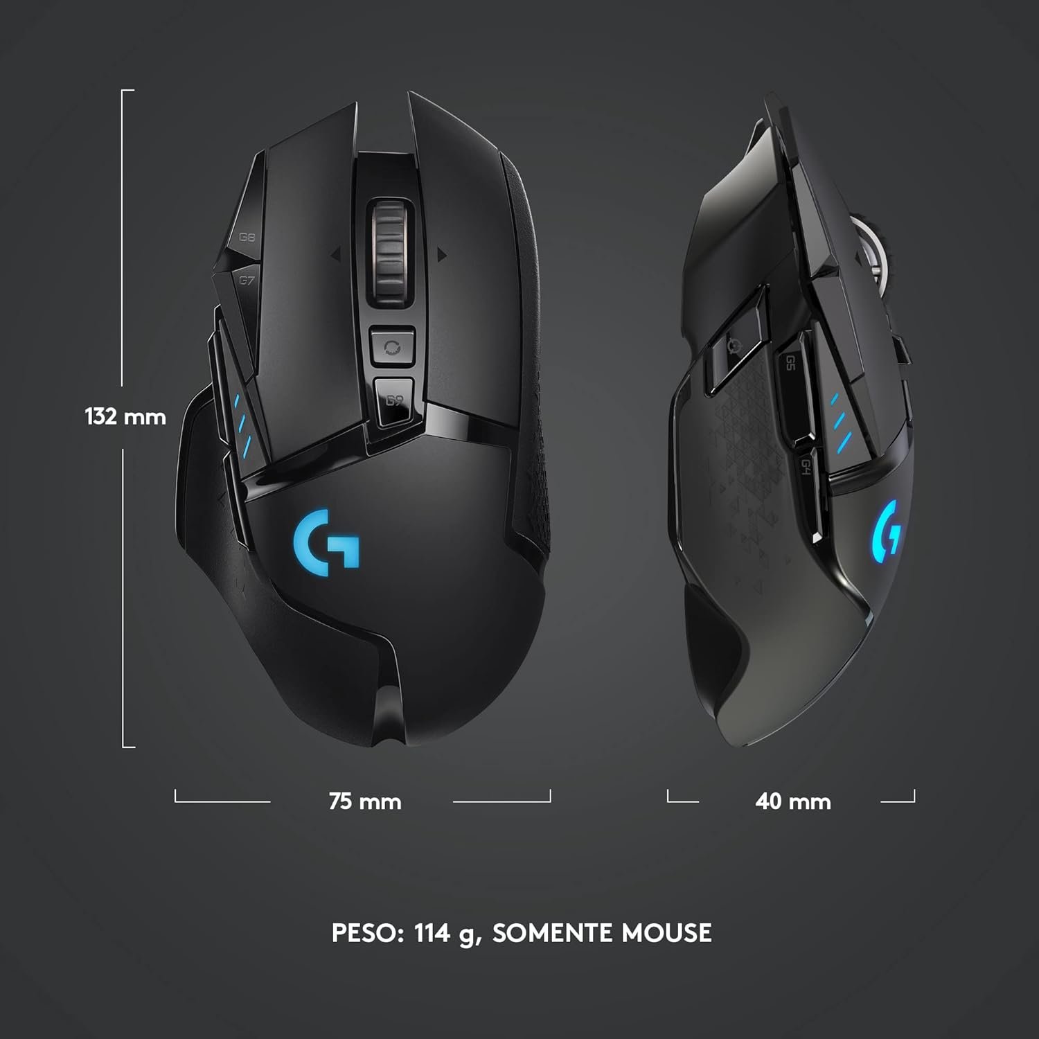 Mouse Gamer Sem Fio Logitech G502 LIGHTSPEED com Tecnologia RGB LIGHTSYNC, Ajustes de Peso, 11 Botões Programáveis, Sensor HERO 25K e Bateria Recarregável - Compatível com POWERPLAY - Imagem 7