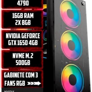 PC Gamer Intel Core i7 4790, 16GB RAM, NVME M.2 500GB, NVIDIA GeForce GTX 1650 4GB, Gabinete com 3 Fans RGB