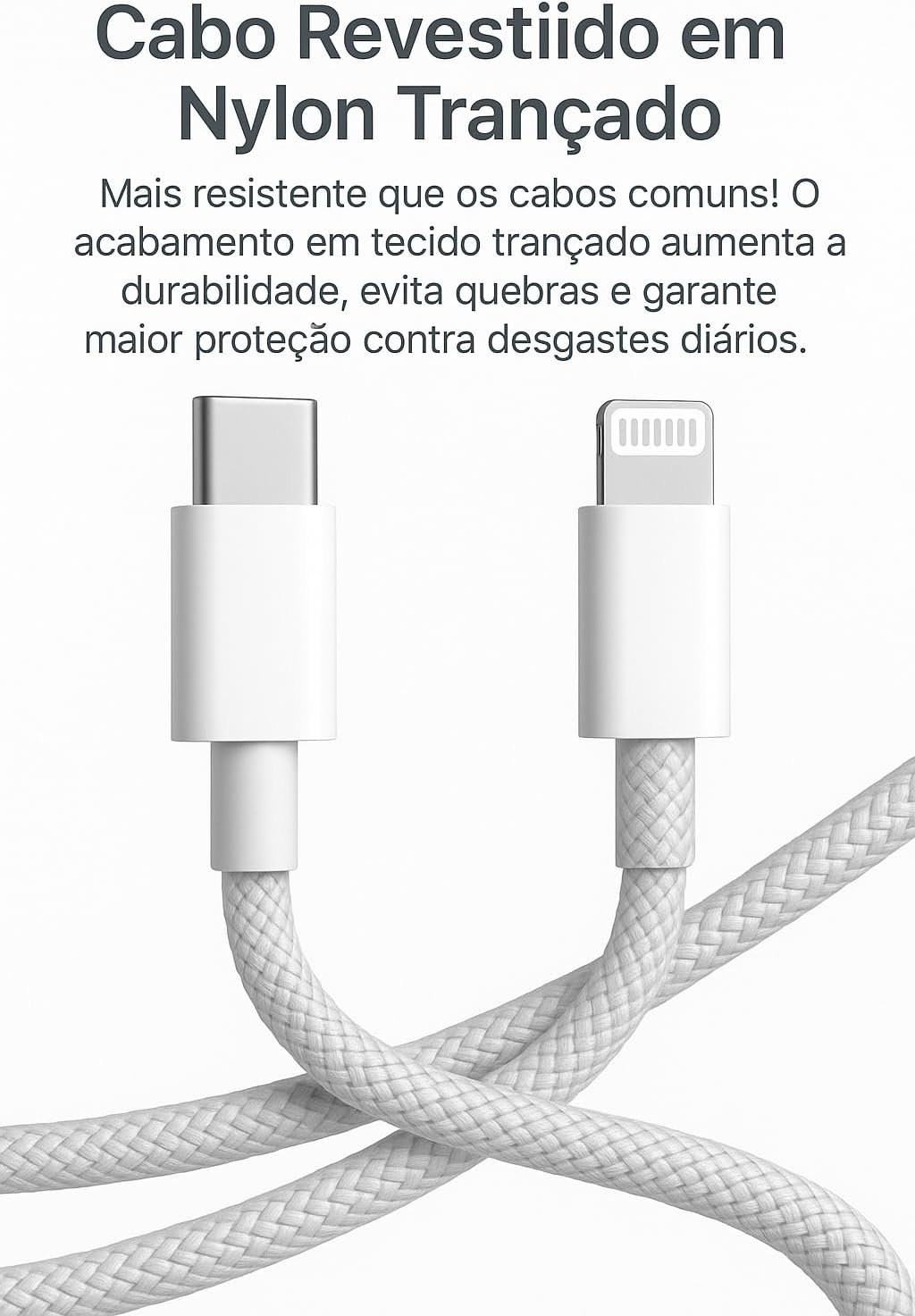 Cabo Carregador Turbo 2 Metros Trançado De Nylon Branco Compatível com iPhone 14/13/12/11/XR/XS/8/7/SE/Certificado Premium - Imagem 3
