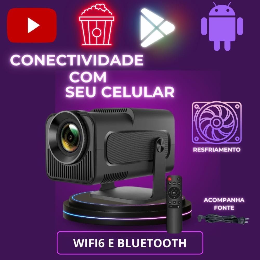 Projetor Portatil Mini 5g Wifi 6 Bluetooth 5.0 Android 11 HY320 Projetor 4K 1080 Full HD Suporte 12000 Lumens Para Celular LED Auto Correção Horizontal 180° Linha Premium - Imagem 9