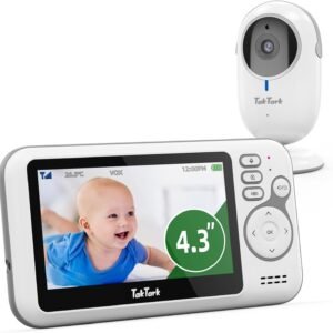 TakTark Babá Eletrônica Câmera, 4.3″ Monitor de Bebe, Sem Wi-Fi, 2 Way Audio, Visão Nocturna, Zoom Digital, Economia de energia VOX, Temperatura ambiente, Ideal para Pais Novos