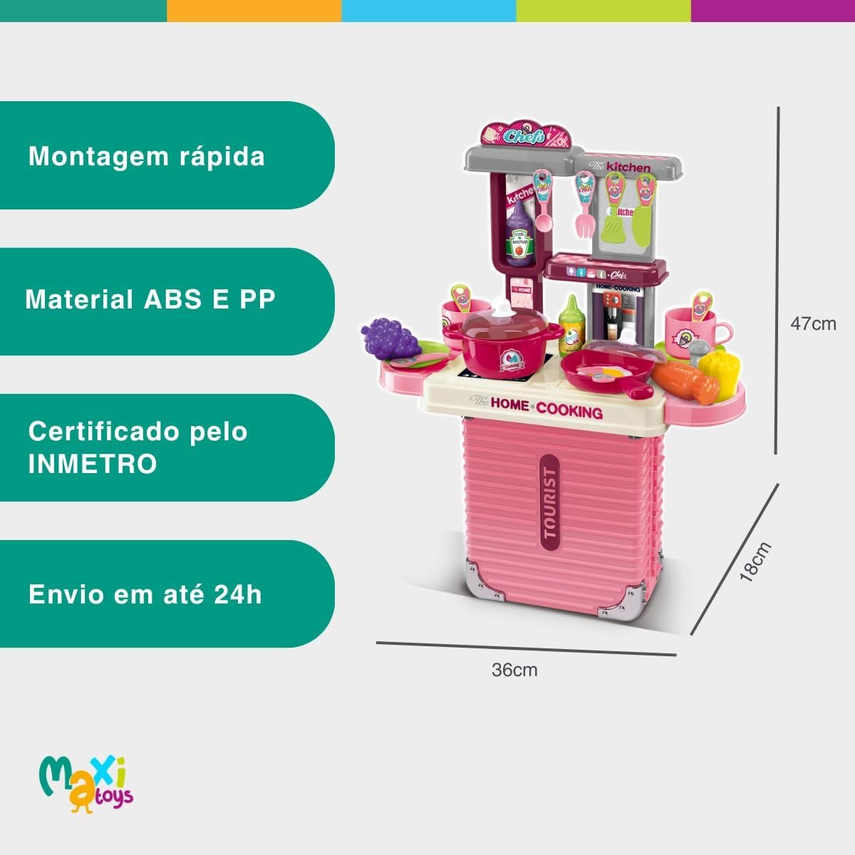 Cozinha Infantil Bancada 3 em 1 Maleta C/31 Peças Maxi Toys - Imagem 9