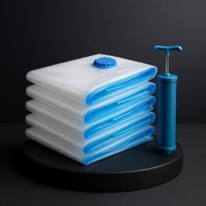 Kit 5 Sacos a Vácuo Premium 50x60cm com Bomba Manual | Organizador para Roupas de Viagem, Edredom, Toalha, Cobertor | Saco Vacuo Reutilizável, Impermeável, Antimofo, Vedação Dupla e Fácil Uso