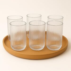 Jogo 6 Copos De Vidro Canelado Cameratta Agua Suco Drink 420ml Transparente