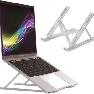 Suporte de Notebook em Alumínio Ajustável e Dobrável – Ergonômico com 6 Níveis de Altura e Base Antiderrapante para Laptops de 10” a 17”