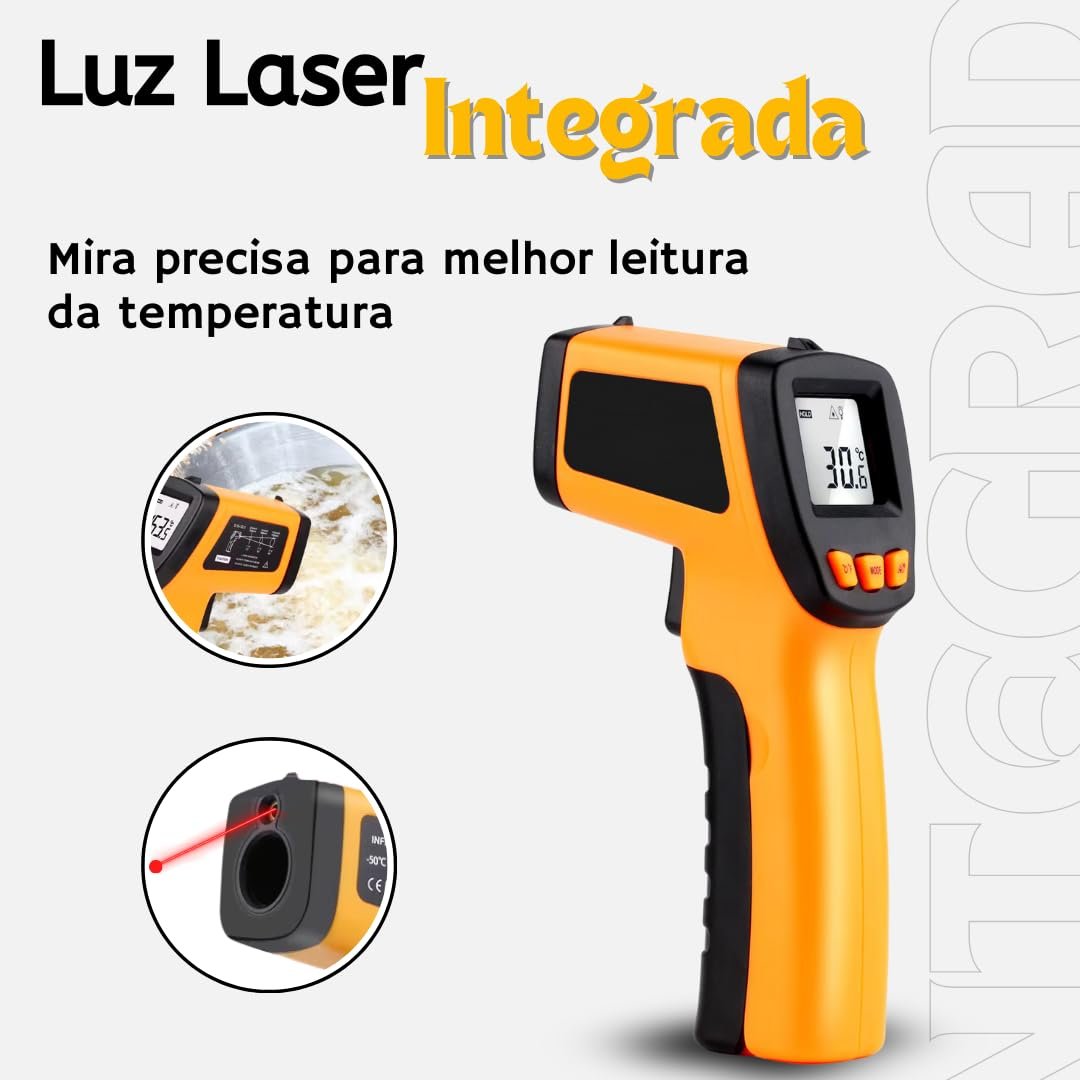 Termômetro Digital Infravermelho Culinário com Laser -50ºC a 400ºC - Alta Precisão, Sem Contato, Para Assados, Frituras e Alimentos - Imagem 4