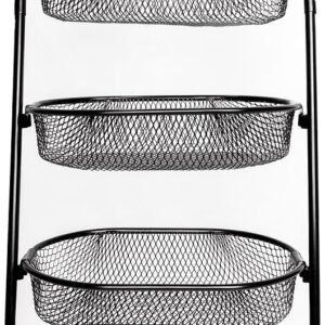 Fruteira De Aço Com Rodinhas Carrinho Organizador De Chão 3 Cestos Multiuso Para Cozinha Estrutura Reforçada Metaltec – Preto