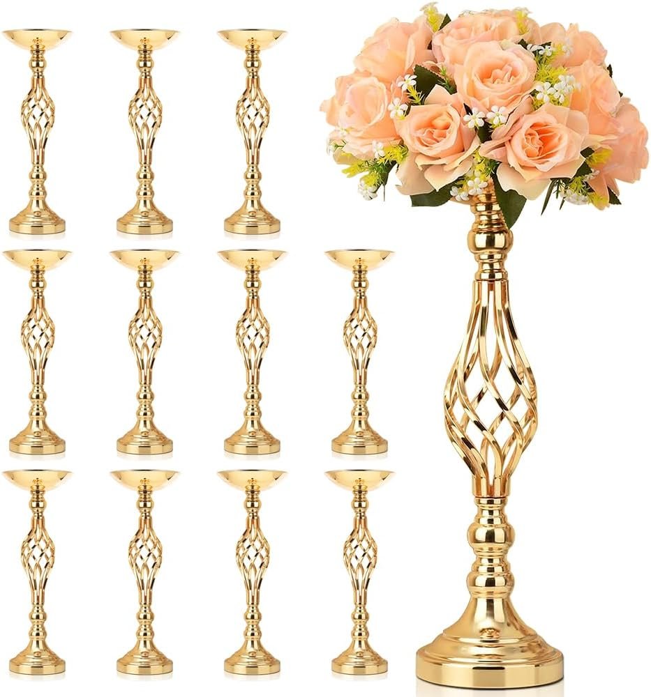 12 peças de Metal para Arranjos de Flores, Suporte de Arranjos de Flores de Metal, Centros de Mesa de Metal, Vasos Dourados para Centros de Mesa