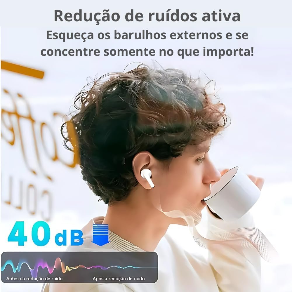 Fone De Ouvido Bluetooth 5.4, Com Borrachinhas, Compatível Com Todo Celular, Cancelamento Ruído, Bateria 16 Horas, Microfone, Controle Touch, Resistente a Agua, Cabo de Carregamento - Linha Premium - Imagem 3