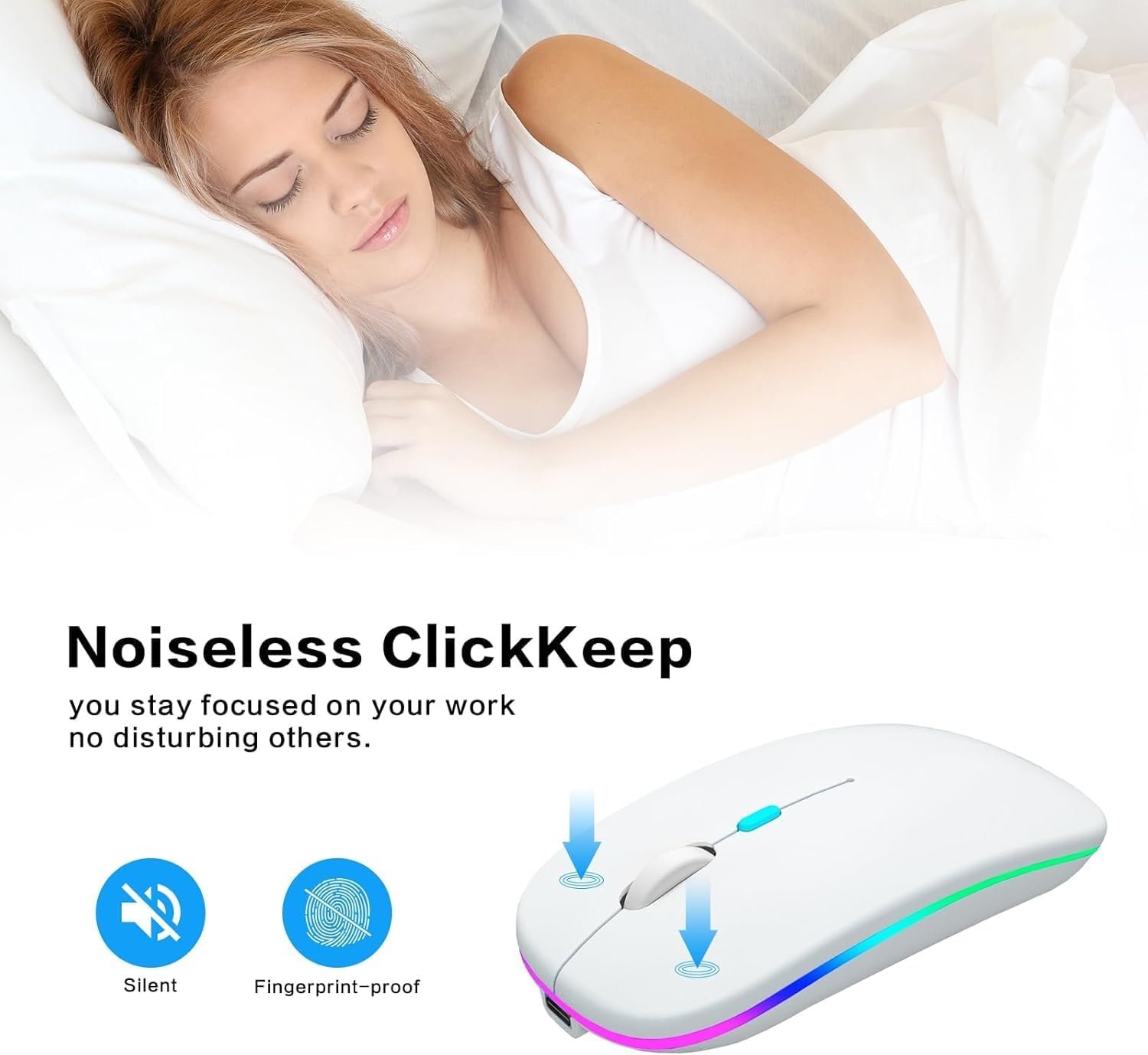 Mouse Sem Fio Recarregável com LED RGB Design Ergonômico Conexão USB Bluetooth Compatível com PC Notebook e Home Office (Branco) - Imagem 7