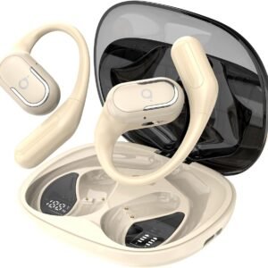 Fone De Ouvido Bluetooth Esportes, Basike T7, IPX6/OWS, Tela LED Dupla, Fone de Ouvido Estéreo Hi-Fi, Suporta Chamadas de Voz, 60 Horas em Standby Para Corrida e Exercícios ao Ar Livre (PRO Branco)