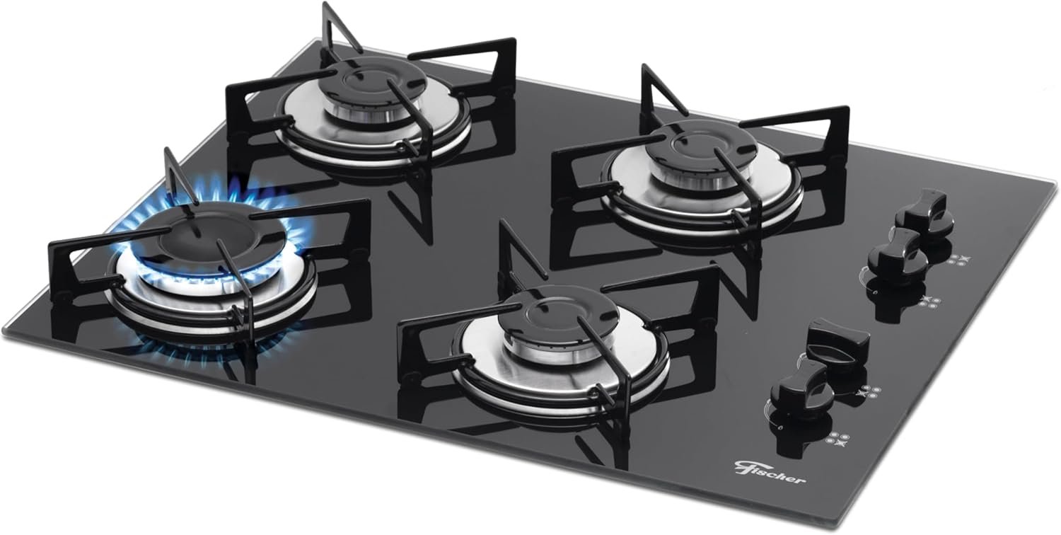 FISCHER COOKTOP GÁS 4 BOCAS MESA VIDRO PRETA BIVOLT 1519-5713
