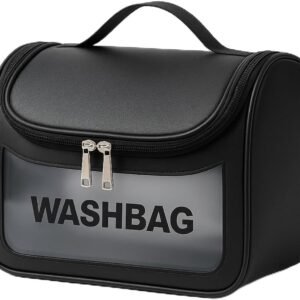 Necessaire Feminina Transparente Viagem Bolsa Ideal para Cosméticos Maquiagem Higiene Pessoal Fechamento com Zíper Fácil Acesso Design Moderno Funcional Impermeável (Preto)