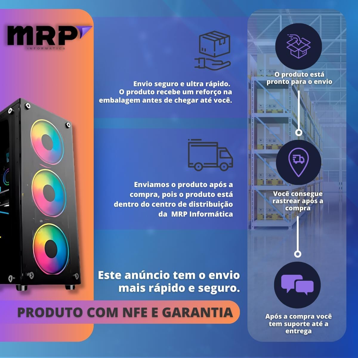 Pc Gamer Completo Intel Core I5 3.2GHz Memoria 16gb Ssd 480gb Fonte 500W Monitor 19 - Imagem 5