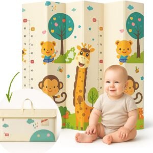 Tapete Infantil Emborrachado Dobrável 2×1,5m Tatame Dupla Face 6mm Antiderrapante Bebê Atividades Educativa Macio Impermeável Colorido Tapetinho Criança Reversível Leve com Bolsa (Safari e Cidade)