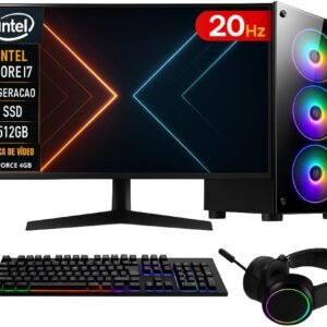 PC GAMER COMPLETO INTEL CORE I7 16GB RAM PLACA DE VIDEO GEFORCE 4GB SSD 512GB FONTE 500W – MONITOR 20” 75HZ – KIT GAMER TECLADO/MOUSE/HEADSET/MOUSEPAD