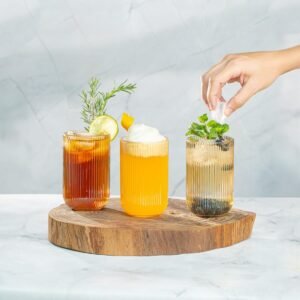 Jogo de 6 Copos de Vidro Canelado Versalhes 420ml Sofisticado Estilo Transparente para Suco Água Refrigerante Drinks Café Restaurante Bares