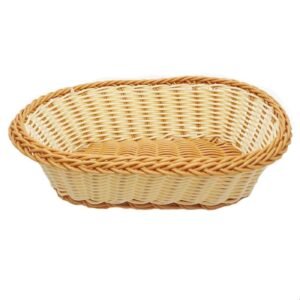 Cesta de Plástico Oval Tramada para Servir Alimentos Porta Pão Cesto de Frutas Lanchonete Organizador Sanfé (Caramelo)