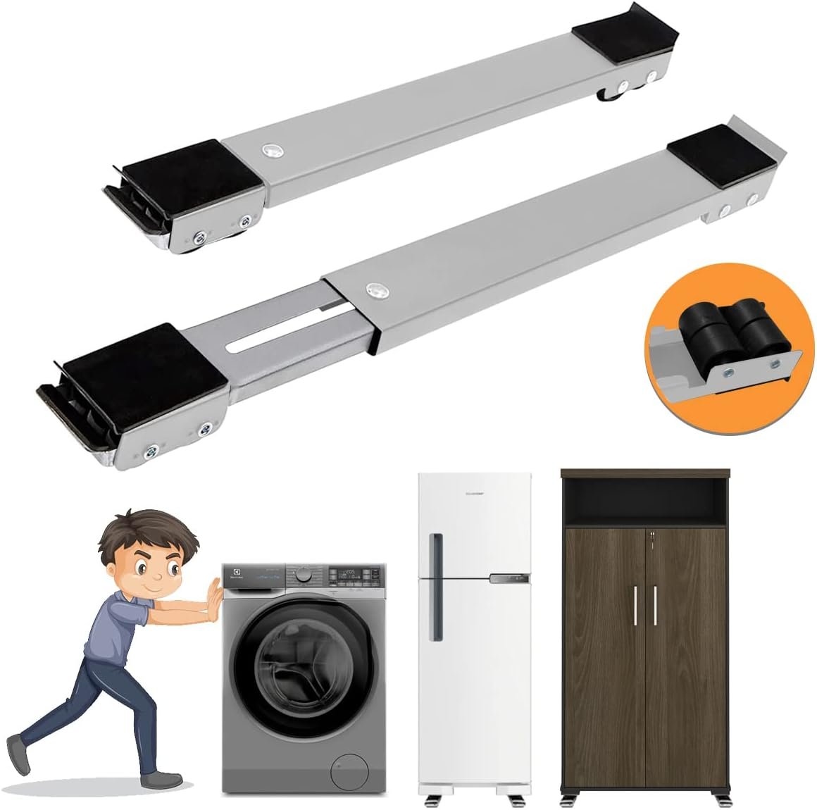 Suporte C/Rodinhas Base Ajustável Máquina Lavar Fogão Geladeira Móveis Resistente Reforçado - Imagem 8