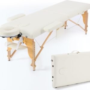 Maca Portátil Premium, Divã Cama de Fisioterapia, Estética, Massoterapia, Massagem, Quiropraxia, Depilação, Tatuagem – Altura Ajustável + bolsa de transporte – Branca Creme BKZA – MSG 101