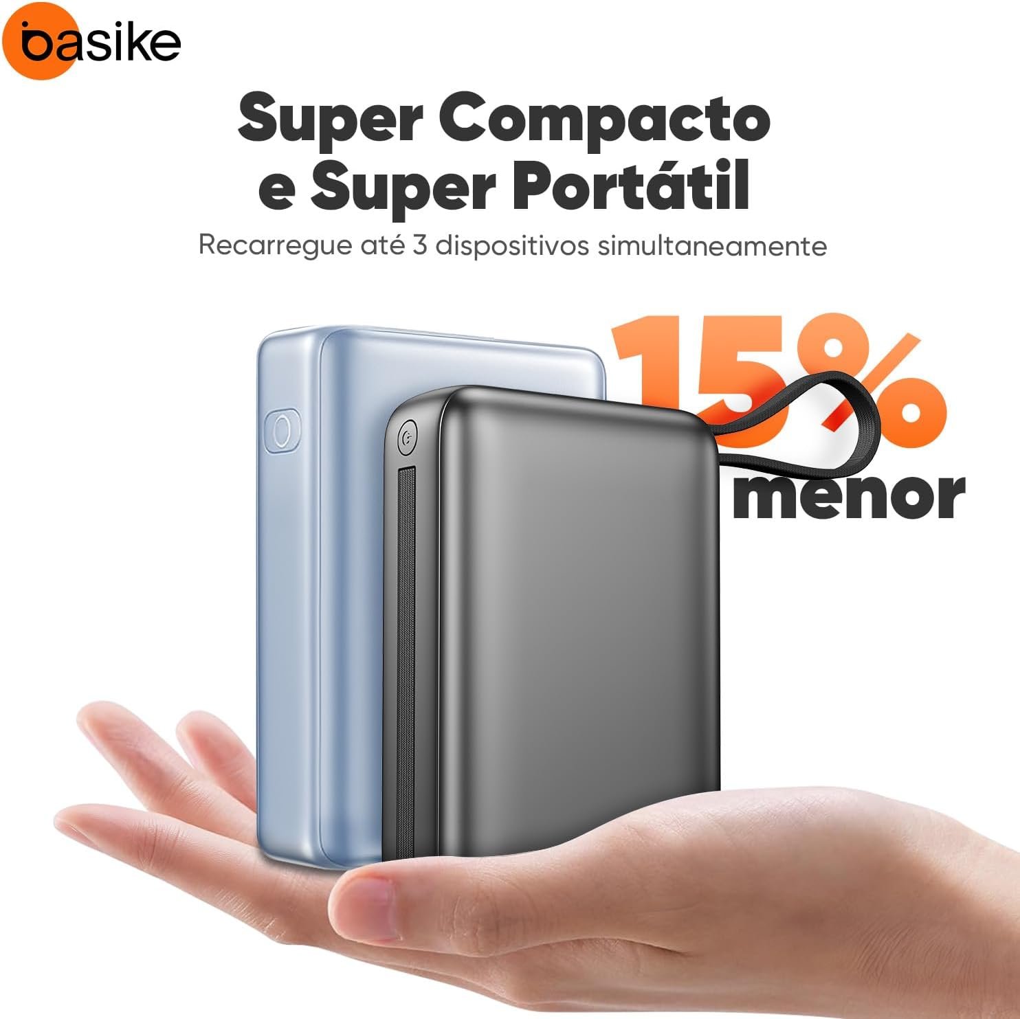 Basike Carregador Portátil, Power Bank 20000mAh com Cabos Integrados, Carregamento Rápido 22.5W(MAX), Compacto, Led Indicador de Bateria para iPhone/Samsung/Huawei/Xiaomi (Cinza) - Imagem 3