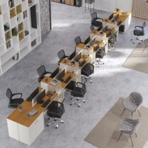 VIA NOSSA – Estação de Trabalho 12 Lugares Office Smart 12 Mesas 10 Armários 4 Aparador – Off White e Cedro