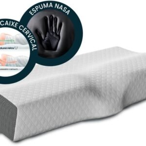 Travesseiro Cervical NASA – Coluna Relax – Suporte Ergonômico com Carvão Ativado e Elevação Lateral para Suporte Adicional