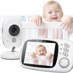 Babá Eletrônica, Câmera para Bebês com Tela de 3.2″, Visão Noturna 10M Infravermelha, Áudio Bidirecional, Detecção de Som VOX, Monitoramento Temperatura, Canção de Ninar