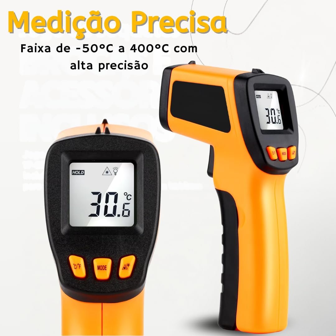 Termômetro Digital Infravermelho Culinário com Laser -50ºC a 400ºC - Alta Precisão, Sem Contato, Para Assados, Frituras e Alimentos - Imagem 2