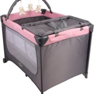 Berço Portátil Infantil Joly com Mosquiteiro, Barra de Brinquedos Trocador e Bolsa – Seguro, Confortável e Compacto INMETRO (Rosa)