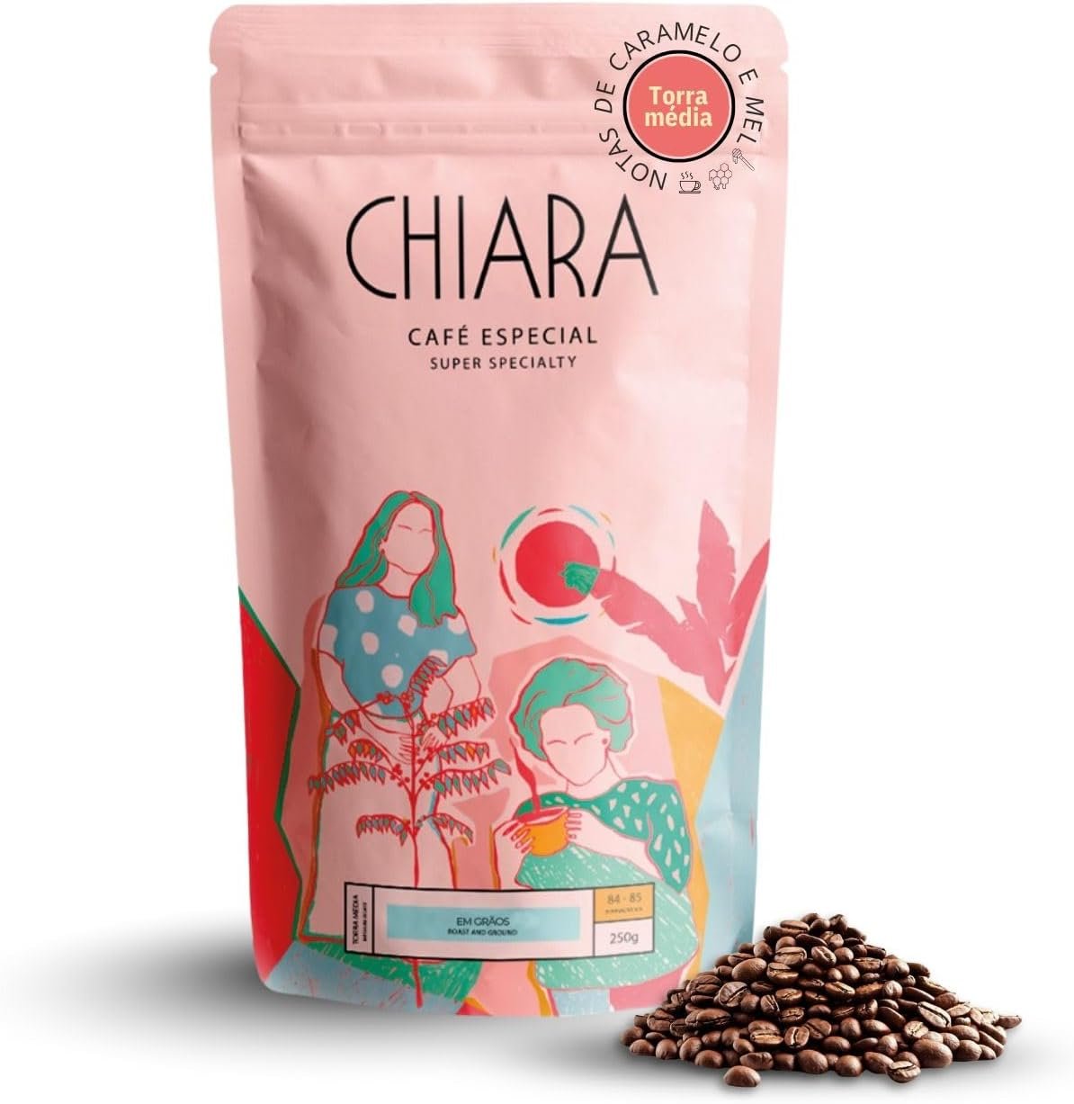 Café Especial Chiara Flor em Grãos 250g Nota 85, Café Brasileiro do Espírito Santo, Notas Florais, Caramelo e Mel, Café Premium de Montanha, Torra Média para Espresso, Coador e Prensa Francesa