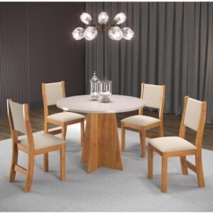 Conjunto Sala de Jantar Mesa Chilli 90cm Tampo Redondo com 4 Cadeiras Sol