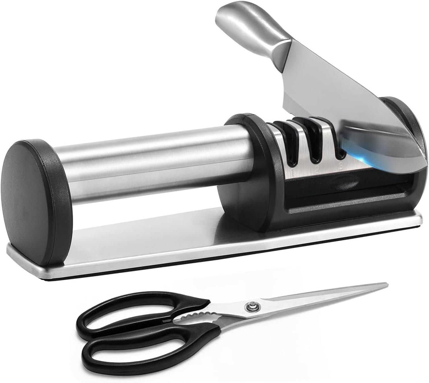 Afiador de Facas Detroit Amolador de Faca Cozinha Manual de Aço Inoxidável - 4 Estágios de Afiação Completa para Uso Doméstico e Chefs - Reviver Facas Cegas - Afiar e Polir Lâminas de Facas e Tesouras