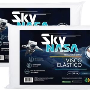 Nap Kit 2 peças Travesseiro Nasa Sky Viscoelástico Altura 10cm Visco D40 Premium Capa 100% algodão para fronhas 50x70cm – Branco