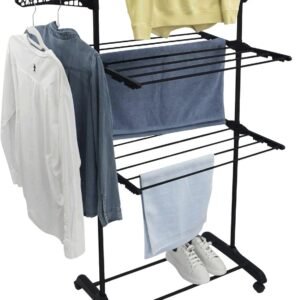 Varal De Chão 3 Andares Grande de Roupas Dobrável Regulável Retrátil com Rodinhas e Ganchos Compacto Varal De Chão 3 Andares Grande de Roupas Dobrável Regulável Retrátil com Rodinhas e Ganchos Compacto