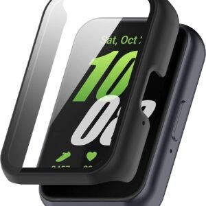 Capa Bumper com Película Compatível com Samsung Galaxy Fit 3 – Case Protetora para Smartwatch, cor Preto